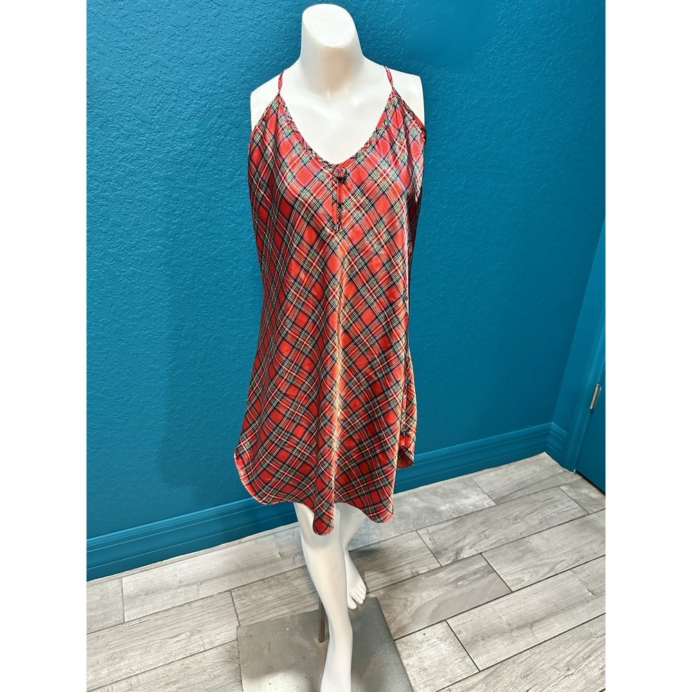 VTG Vassarette Red Plaid Satin Slip Nightgown L
